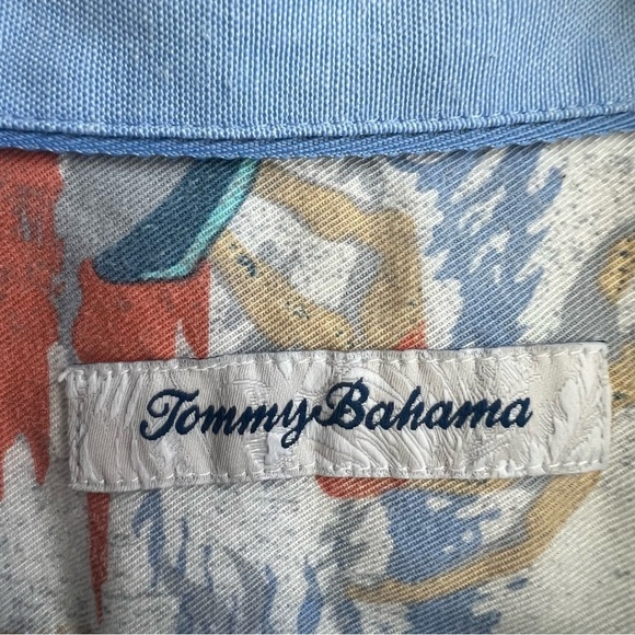 Tommy Bahama Shirt White Surfer Print Beach Button Up Short Sleeve Mens Medium - Picture 6 of 12